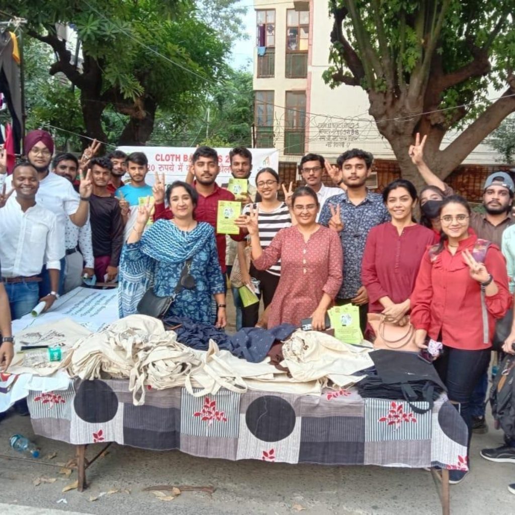 reusable bags stitched by women’s self-help groups